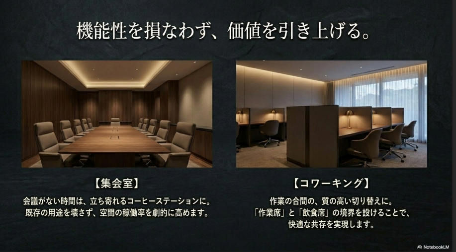 集会室やコワーキングスペースをコーヒーステーションとして活用するイメージ。