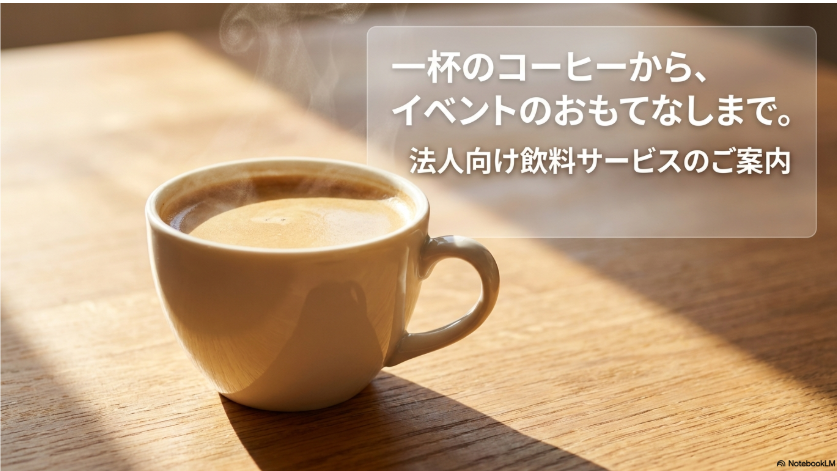 一杯のコーヒーから、イベントのおもてなしまで。法人向け飲料サービスのご案内