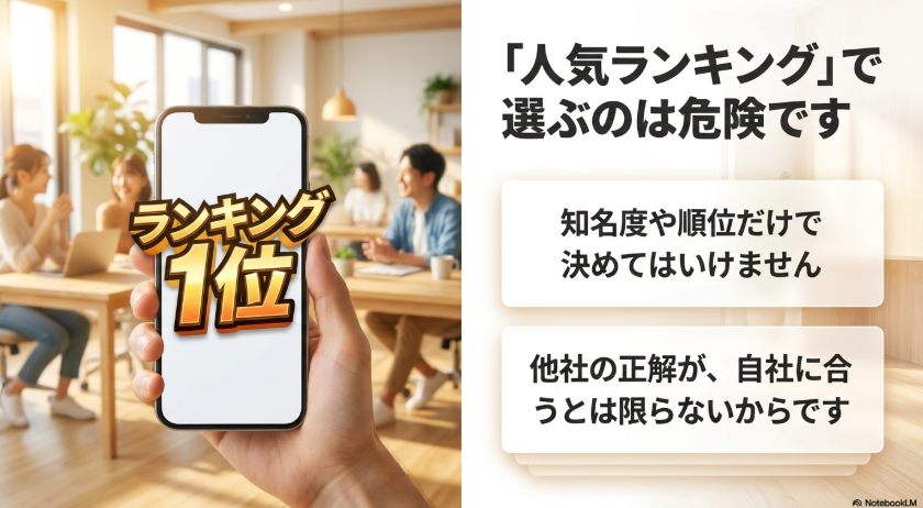 人気ランキングや知名度だけでオフィスコーヒーサービスを選ぶ危険性を説明する画像